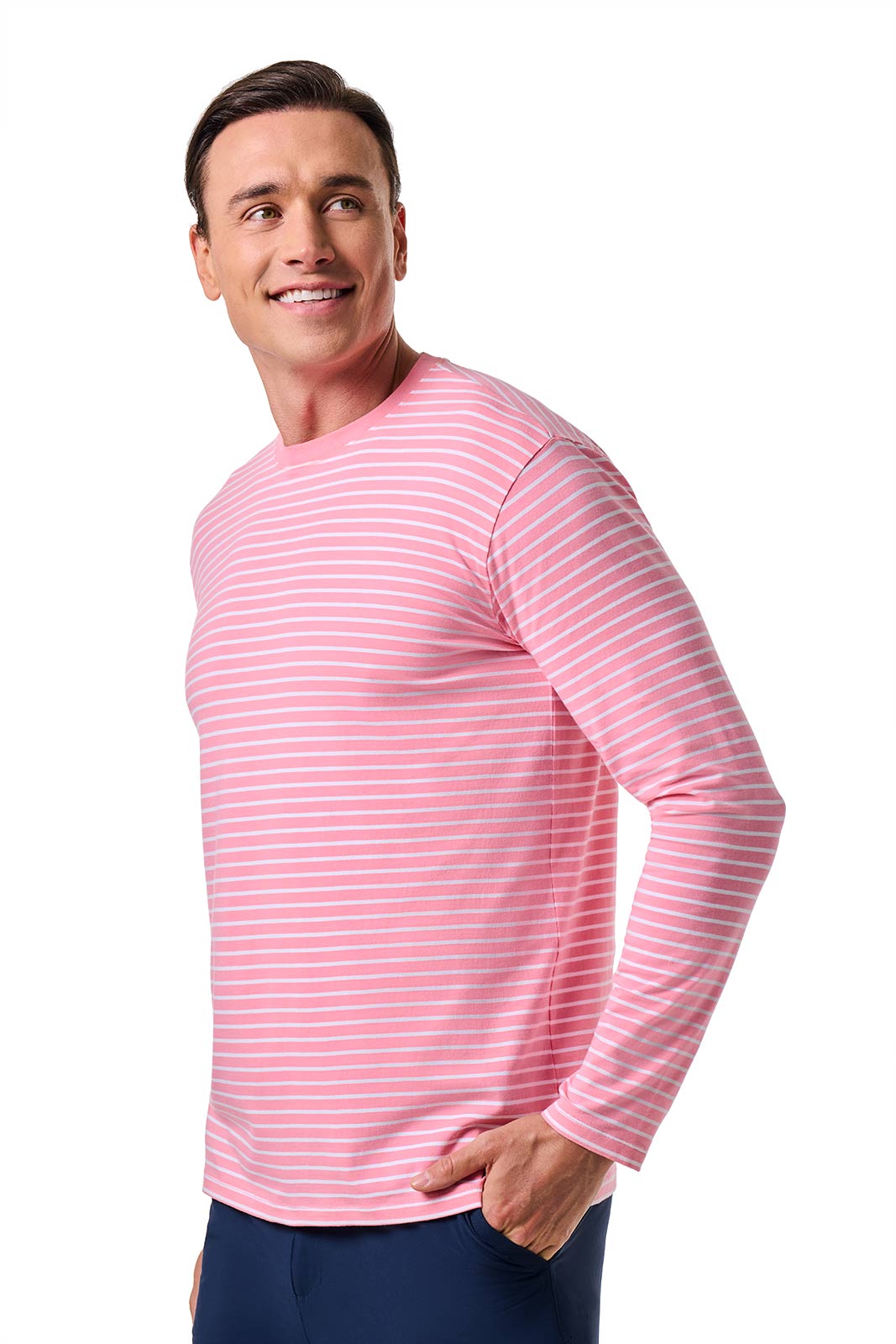 Men's Morada Everyday Long Sleeve T-Shirt | Flamingo Pink/White Stripe
