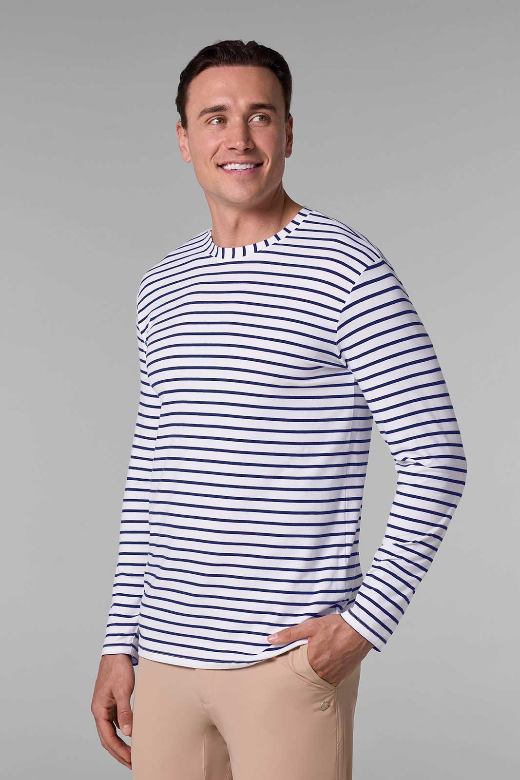Men's Morada Everyday Long Sleeve T-Shirt | White/Navy Stripe