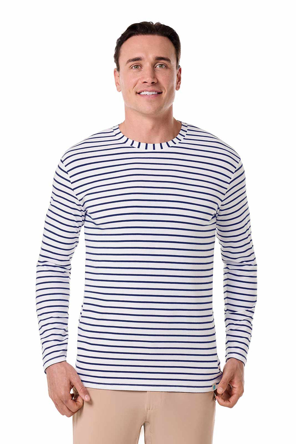 Men's Morada Everyday Long Sleeve T-Shirt | White/Navy Stripe