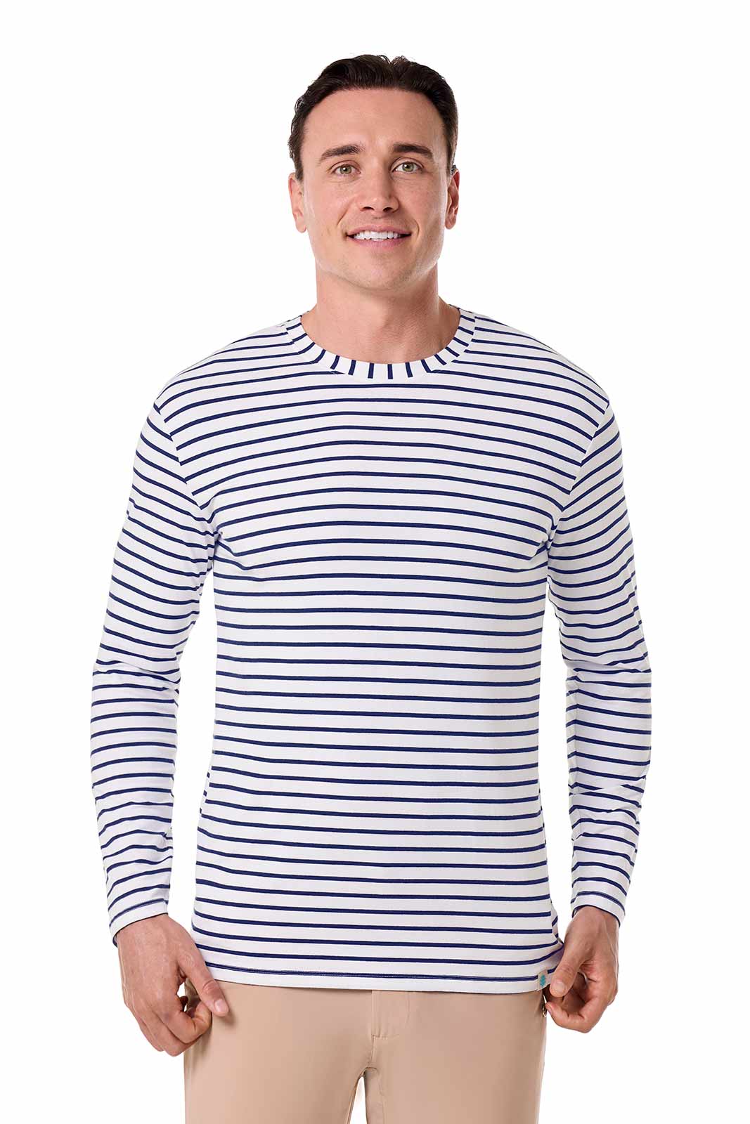 Men's Morada Everyday Long Sleeve T-Shirt | White/Navy Stripe