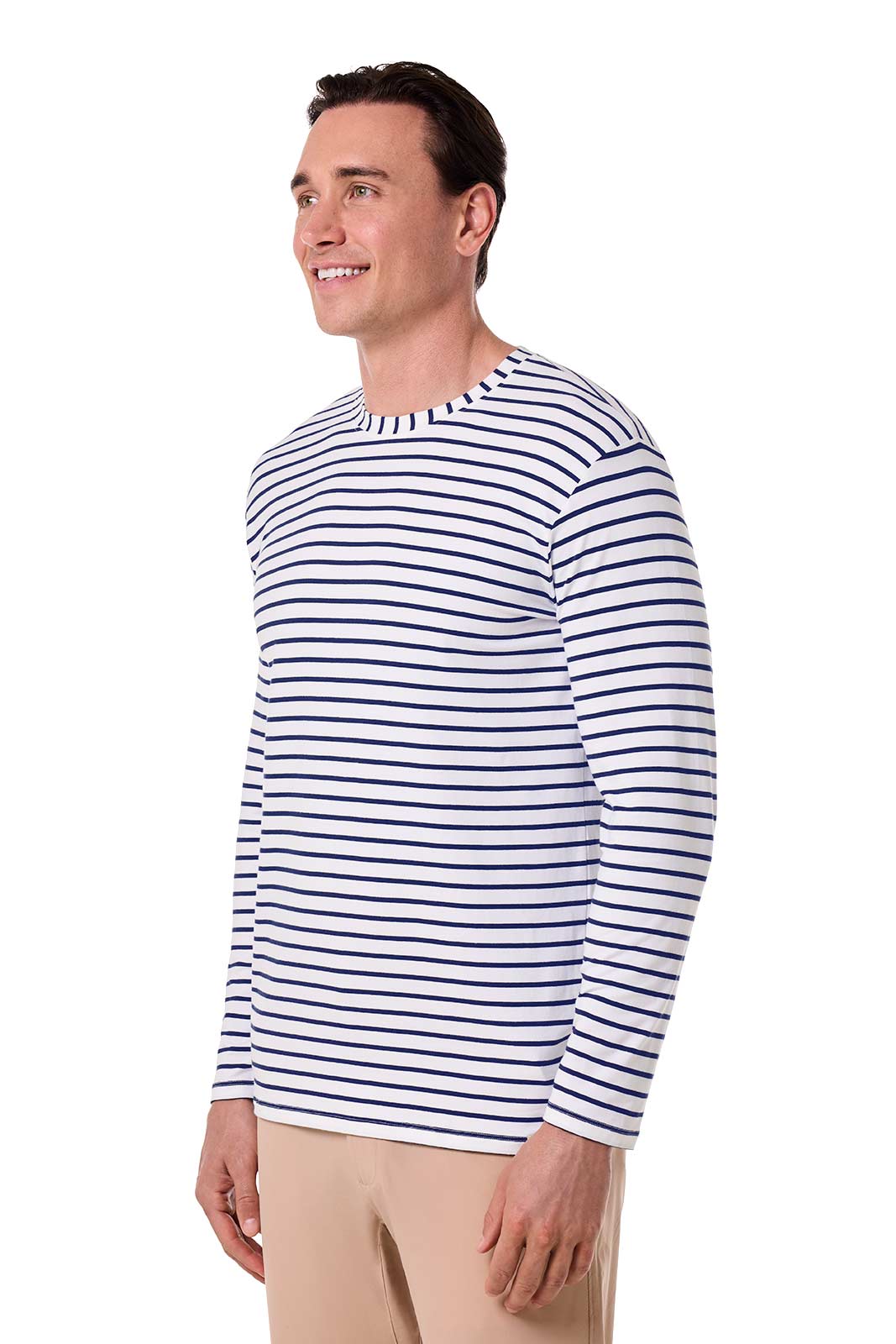 Men's Morada Everyday Long Sleeve T-Shirt | White/Navy Stripe