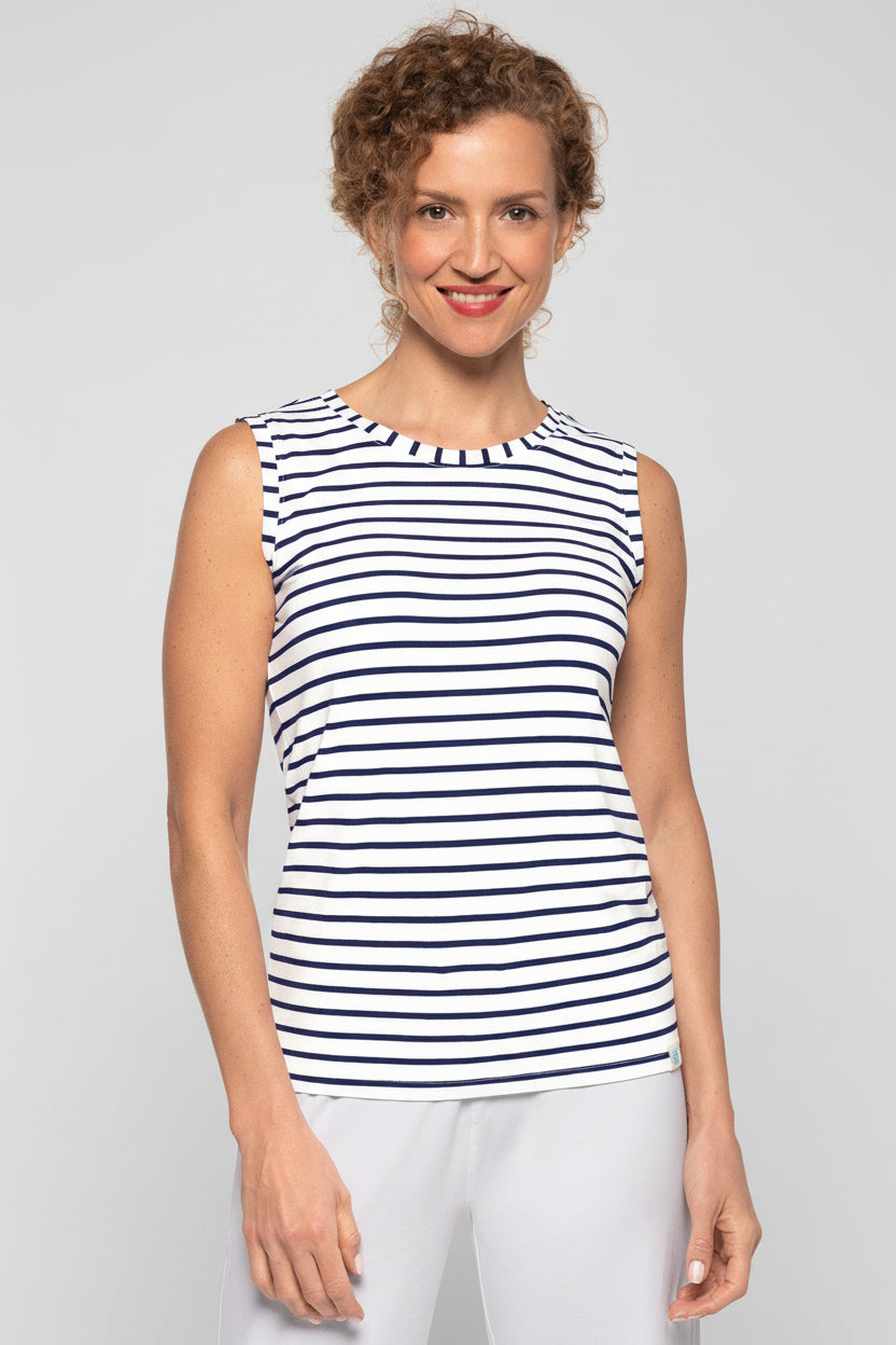 Women's Morada Everyday Basic Tank | White/Navy Stripe