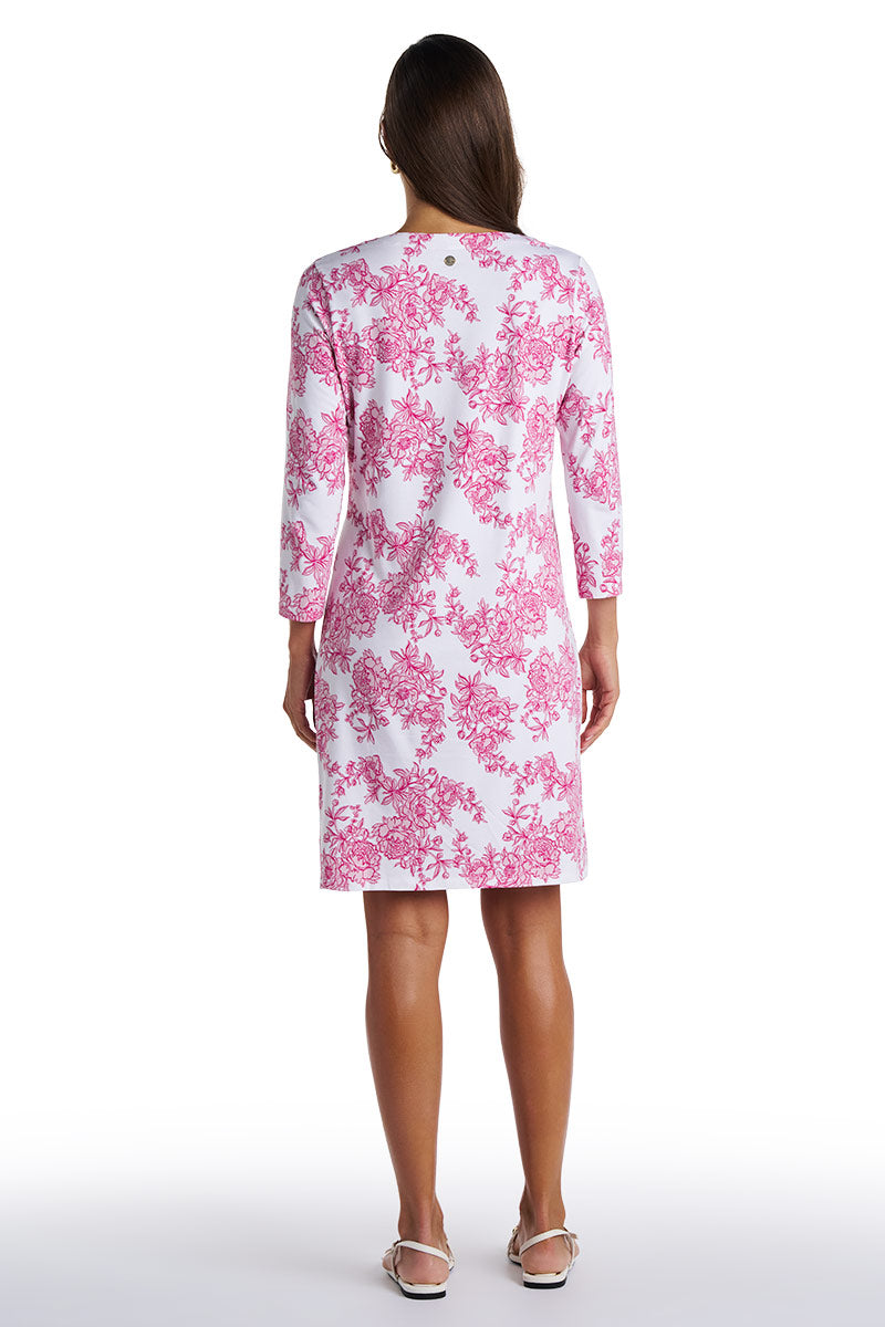 Women's Oceanside Tunic Dress with 3/4 Sleeve | Fuchsia Bouquet