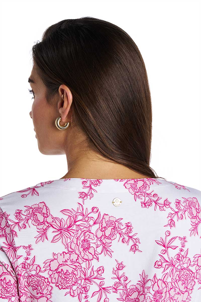 Women's Oceanside Tunic Dress with 3/4 Sleeve | Fuchsia Bouquet