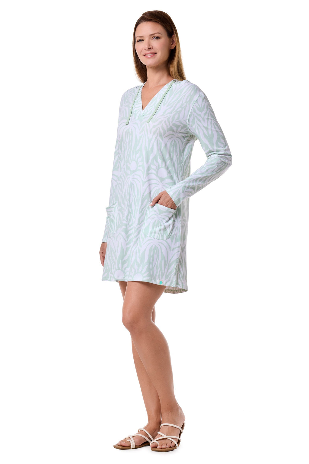 Women's Catalina Cover-Up Dress with Pockets | Misty Aqua American Palm