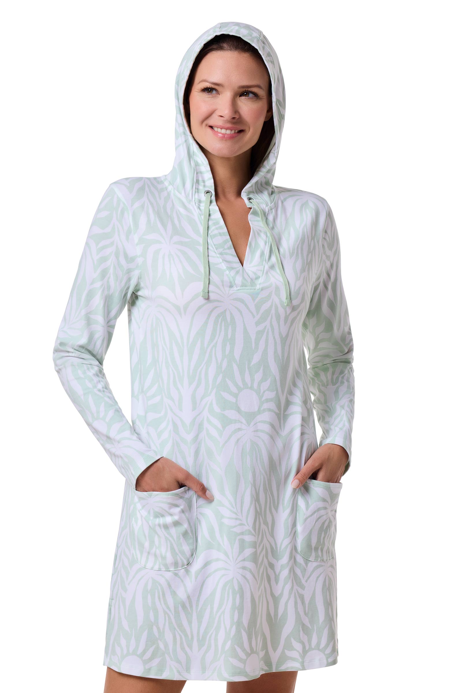 Women's Catalina Cover-Up Dress with Pockets | Misty Aqua American Palm