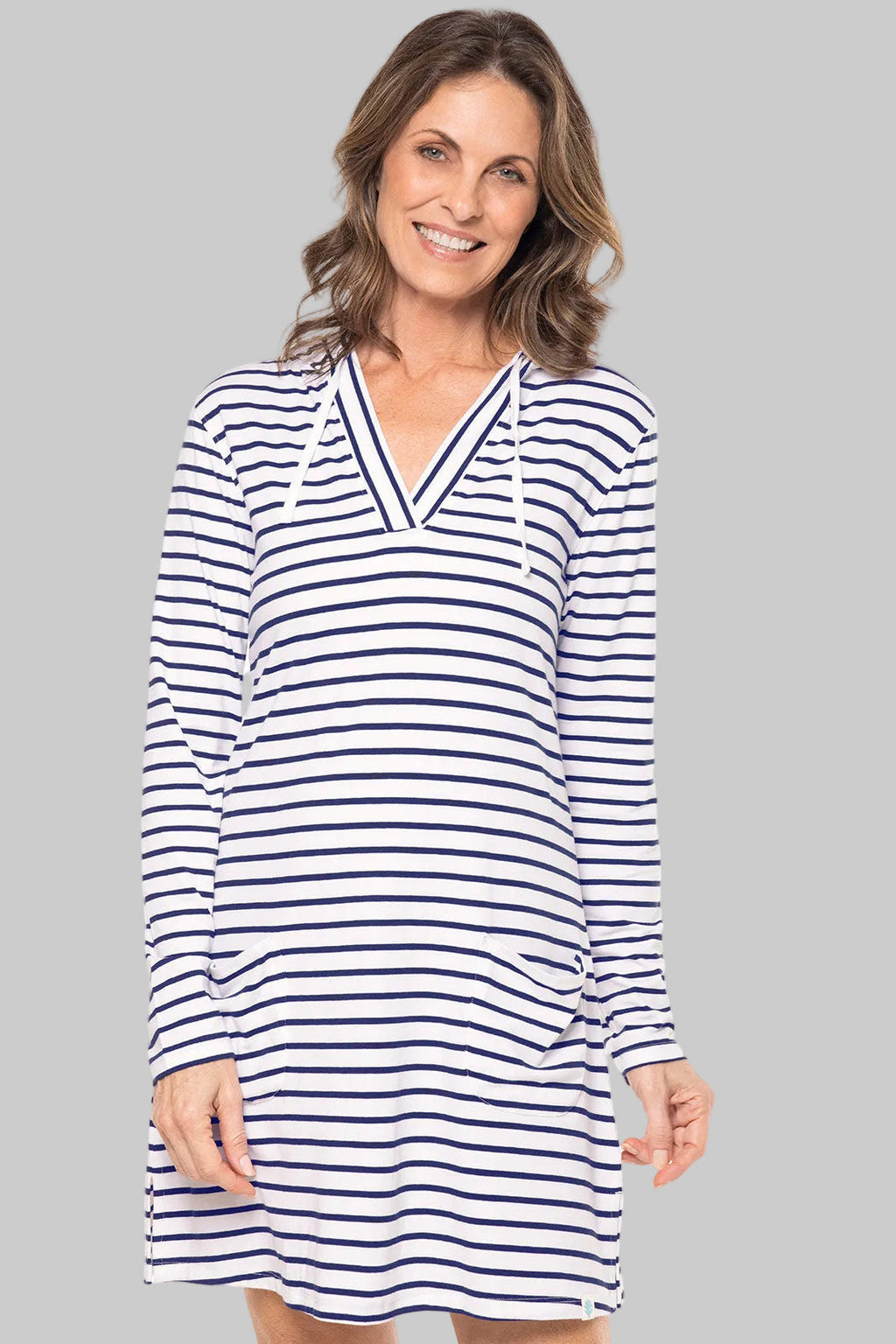 Women's Catalina Cover-Up Dress with Pockets | White/Navy Stripe