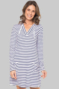 Women's Catalina Cover-Up Dress with Pockets | White/Navy Stripe