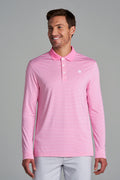 Men's Erodym Long Sleeve Sports Polo | Flamingo Pink/White Stripe