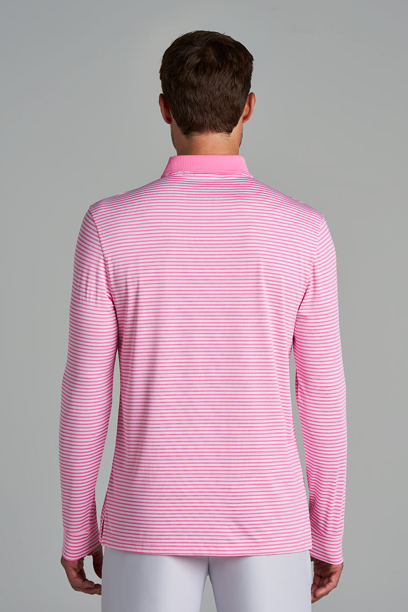 Men's Erodym Long Sleeve Sports Polo | Flamingo Pink/White Stripe