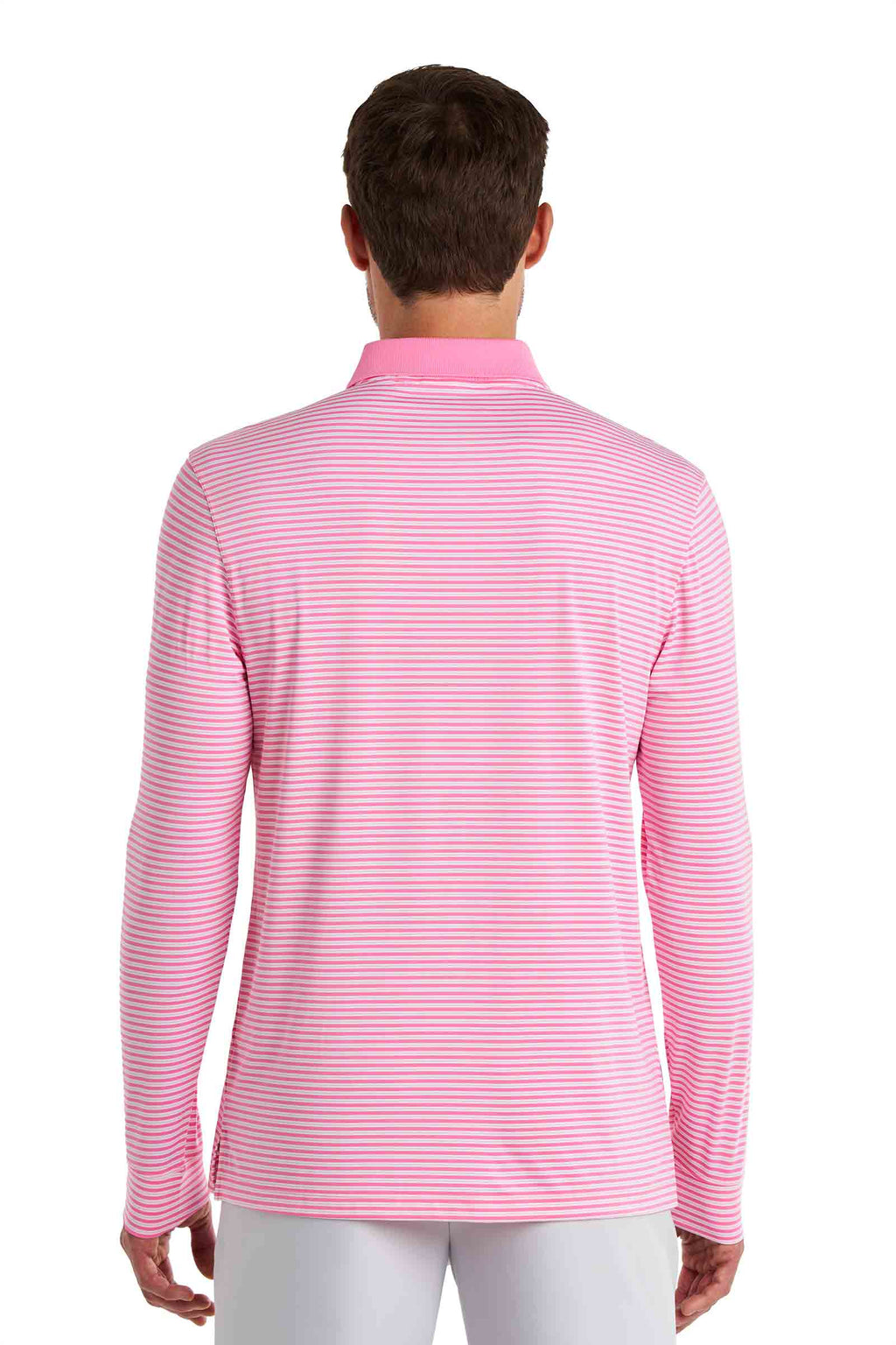 Men's Erodym Long Sleeve Sports Polo | Flamingo Pink/White Stripe