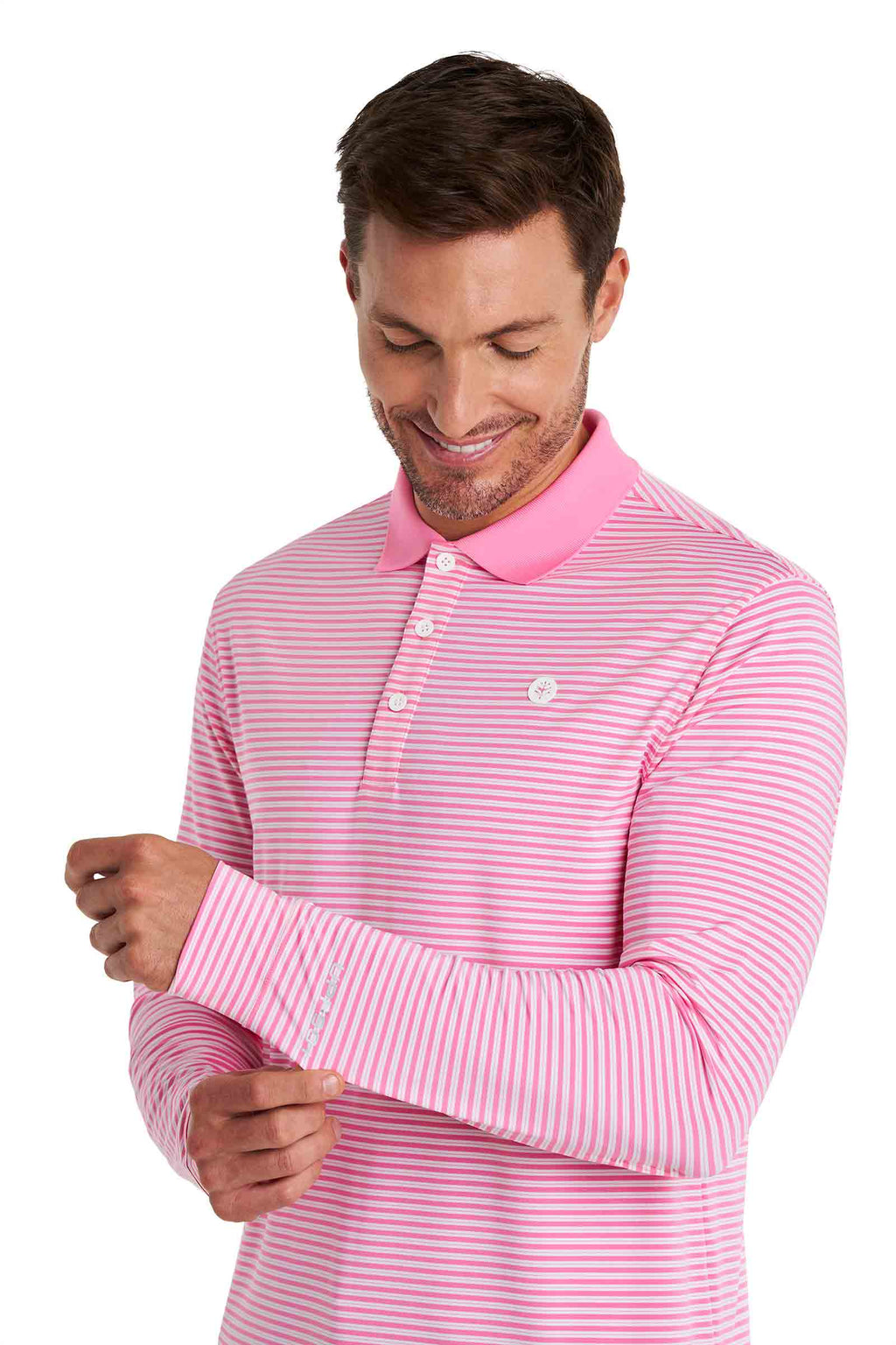 Men's Erodym Long Sleeve Sports Polo | Flamingo Pink/White Stripe