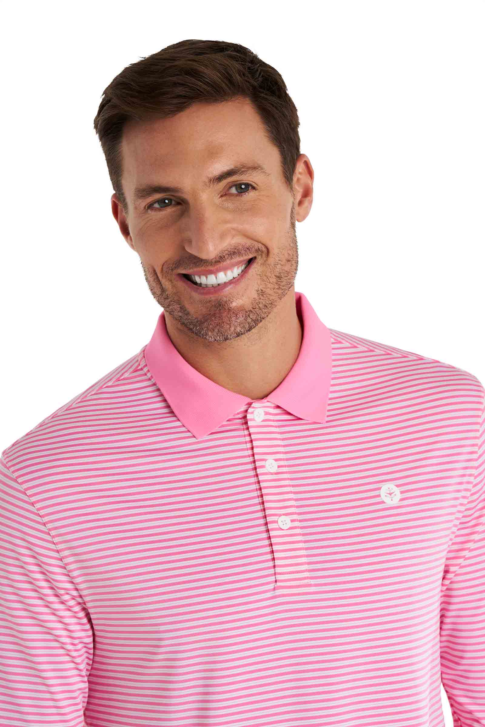 Men's Erodym Long Sleeve Sports Polo | Flamingo Pink/White Stripe