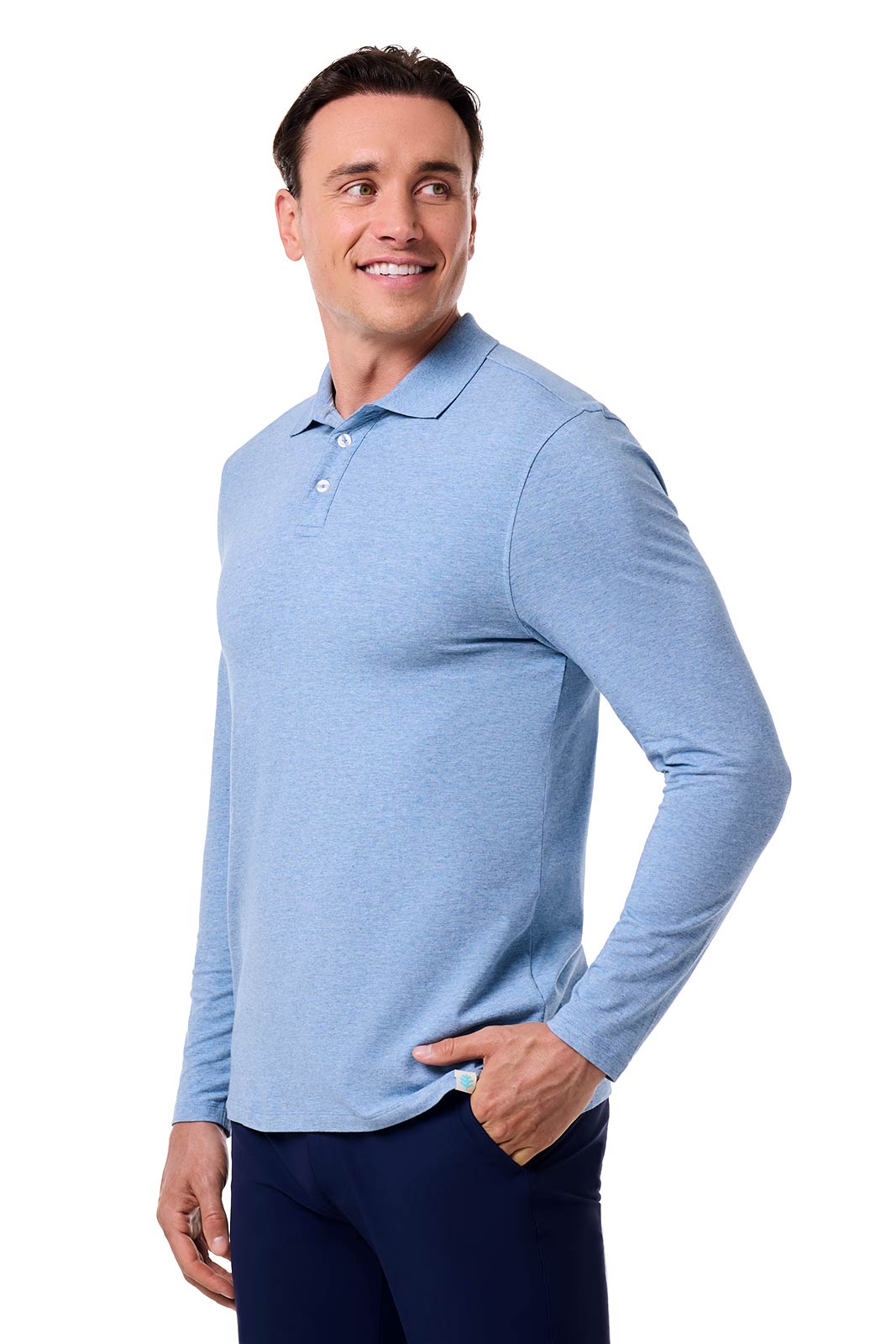 Men's Coppitt Long Sleeve Weekend Polo | Light Blue Heather
