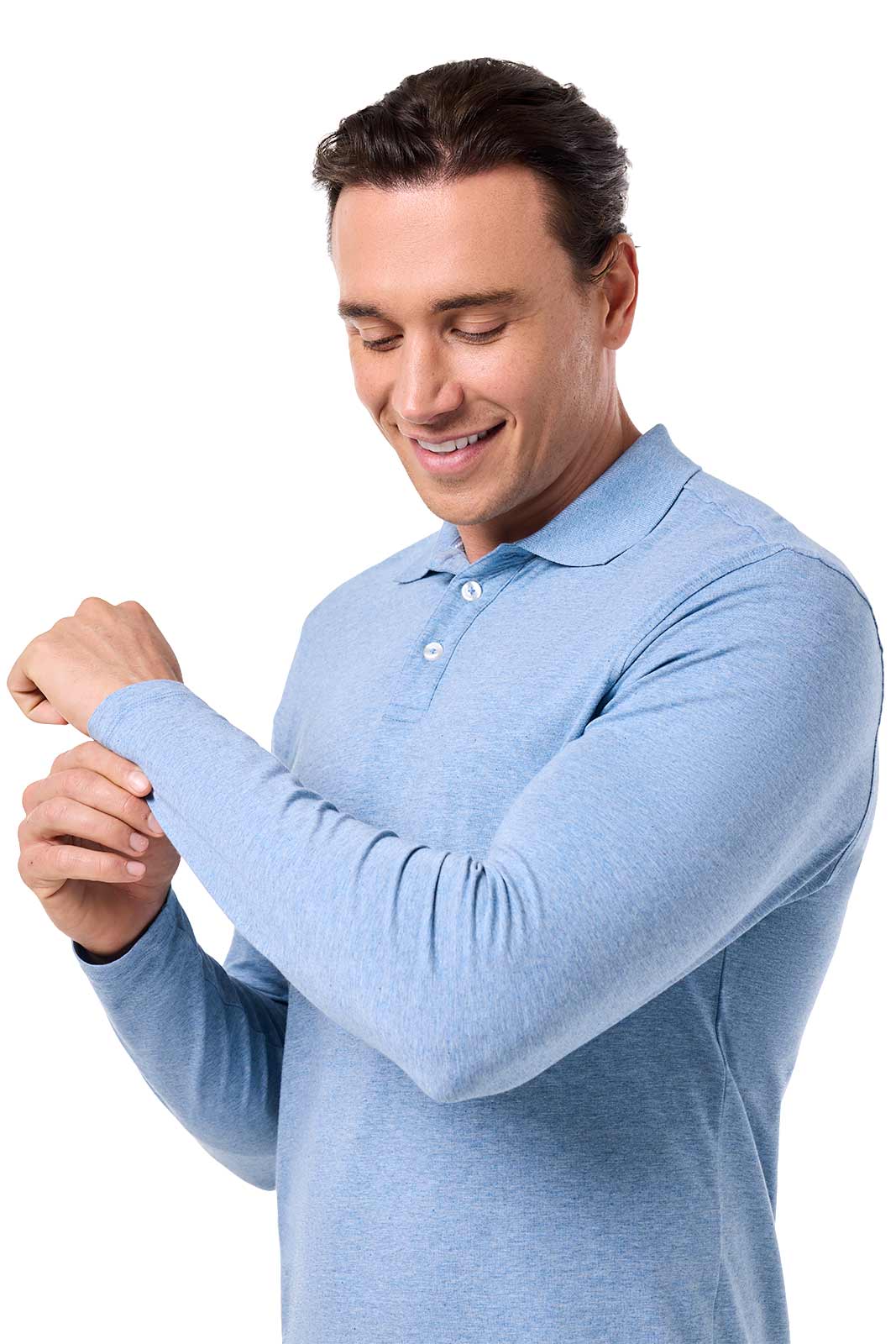 Men's Coppitt Long Sleeve Weekend Polo | Light Blue Heather