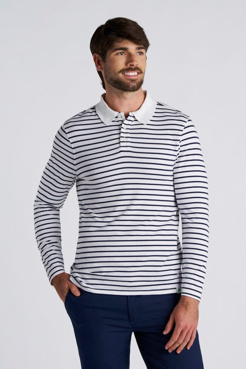 Men's Coppitt Long Sleeve Weekend Polo | White/Navy Stripe