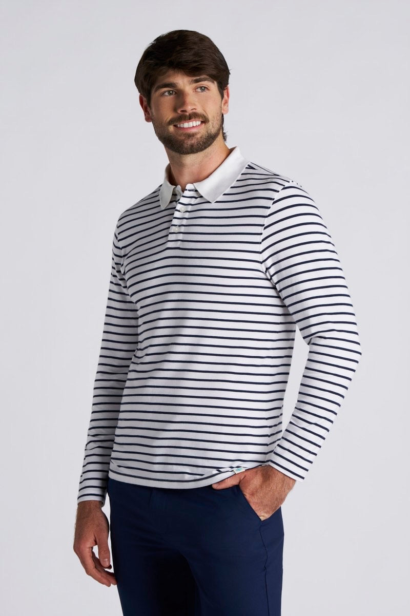 Men's Coppitt Long Sleeve Weekend Polo | White/Navy Stripe