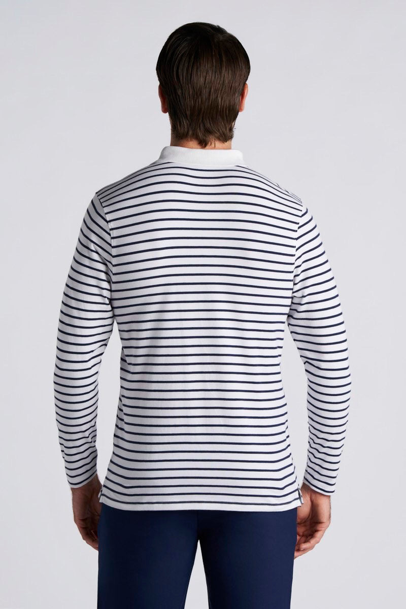 Men's Coppitt Long Sleeve Weekend Polo | White/Navy Stripe
