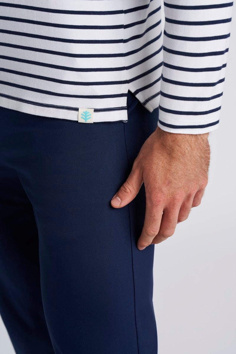 Men's Coppitt Long Sleeve Weekend Polo | White/Navy Stripe