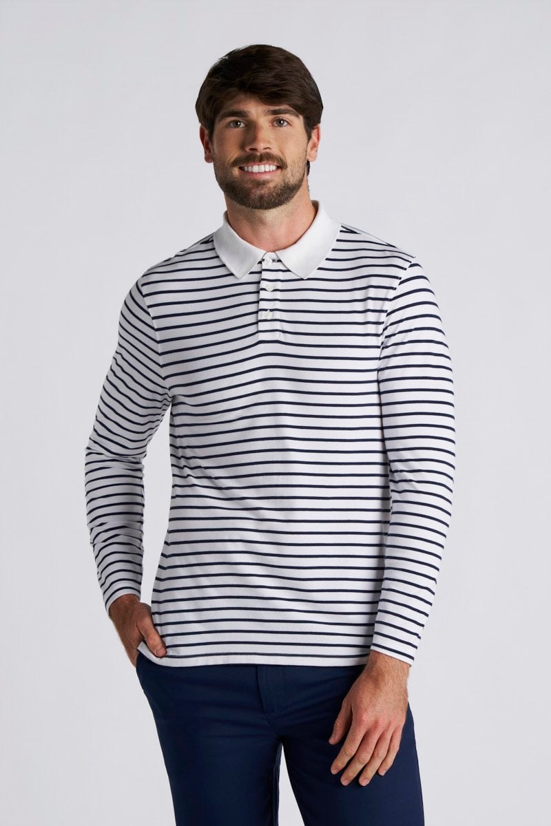 Men's Coppitt Long Sleeve Weekend Polo | White/Navy Stripe