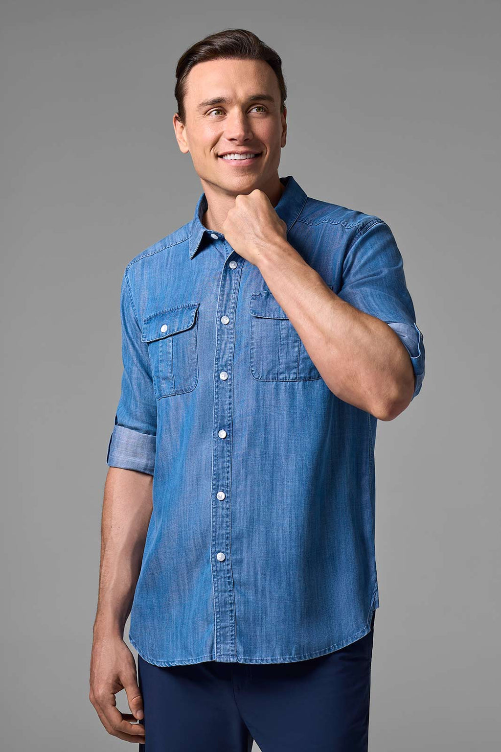 Men's Carson Chambray Long Sleeve Shirt | Light Indigo Chambray