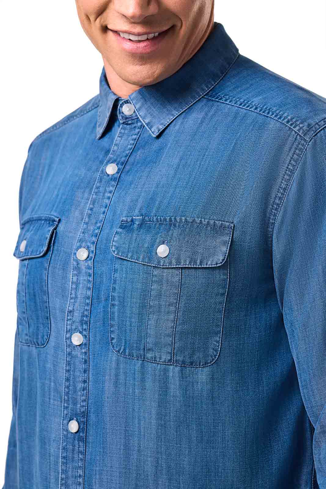 Men's Carson Chambray Long Sleeve Shirt | Light Indigo Chambray