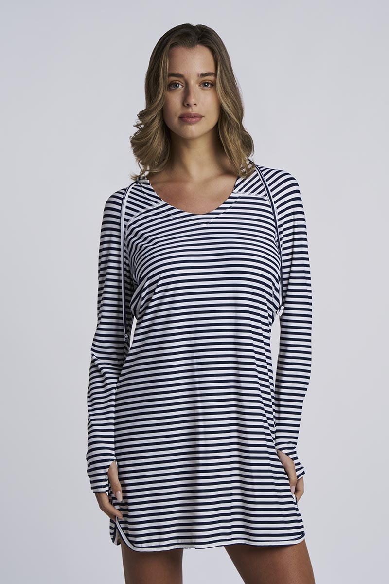 Women's Seacoast Swim Cover-Up Dress | White/Navy Stripe