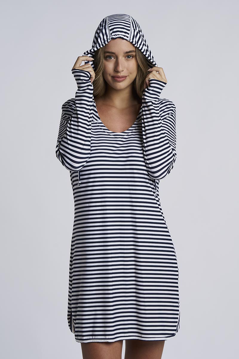 Women's Seacoast Swim Cover-Up Dress | White/Navy Stripe