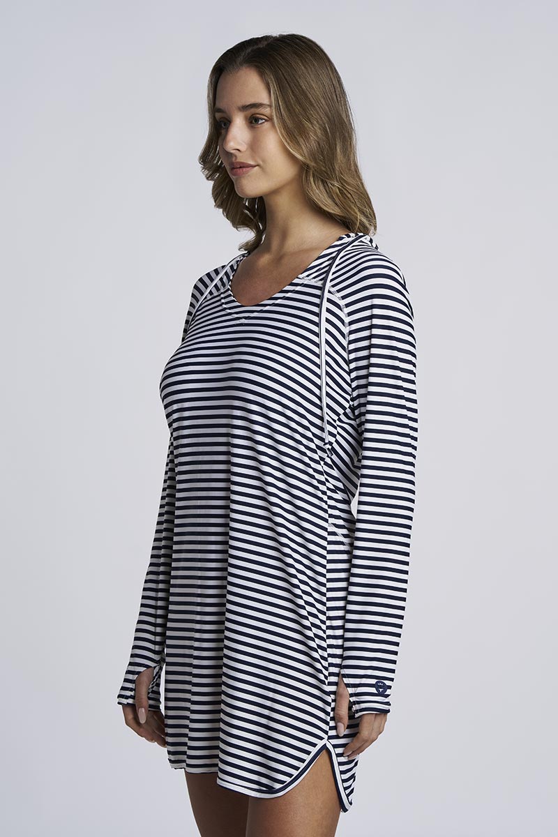 Women's Seacoast Swim Cover-Up Dress | White/Navy Stripe