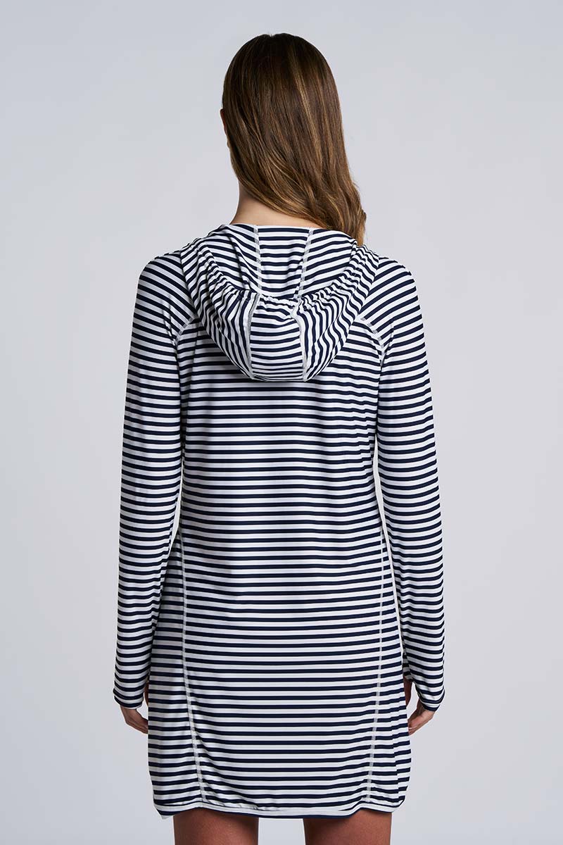 Women's Seacoast Swim Cover-Up Dress | White/Navy Stripe