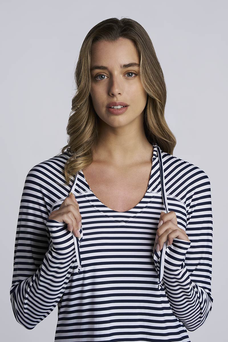 Women's Seacoast Swim Cover-Up Dress | White/Navy Stripe