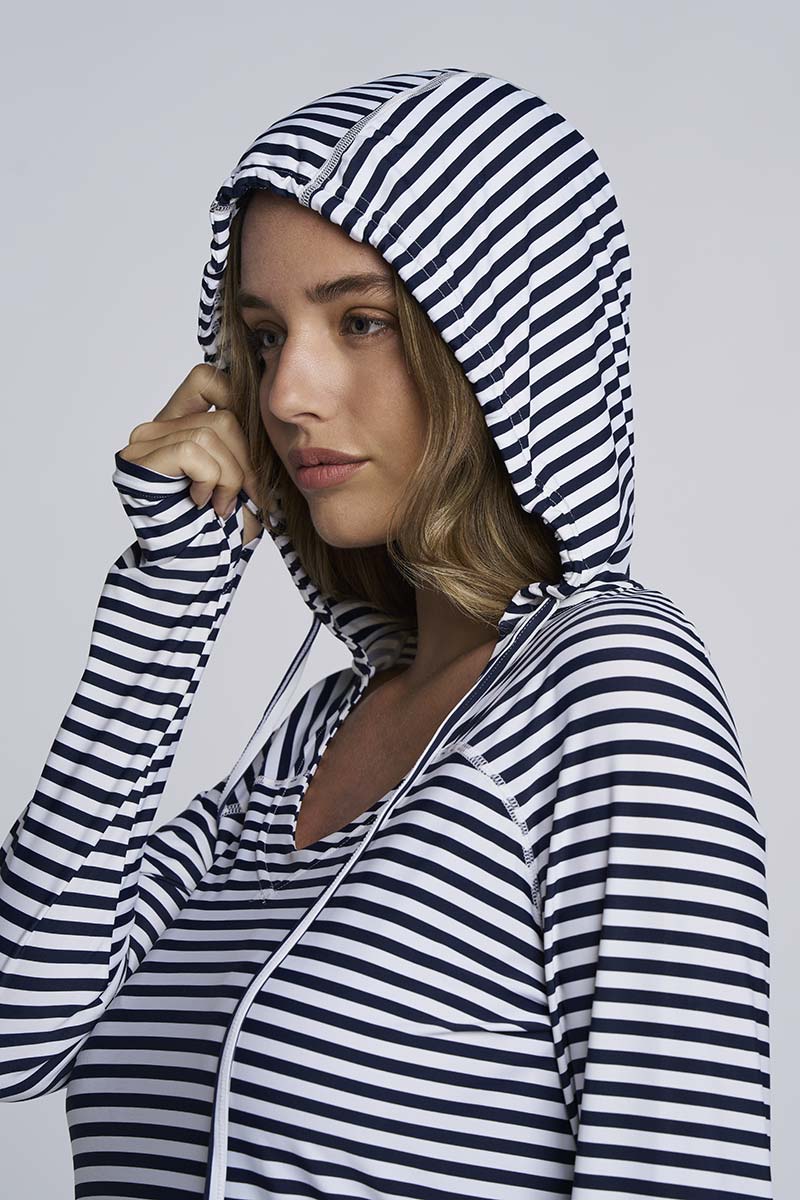 Women's Seacoast Swim Cover-Up Dress | White/Navy Stripe