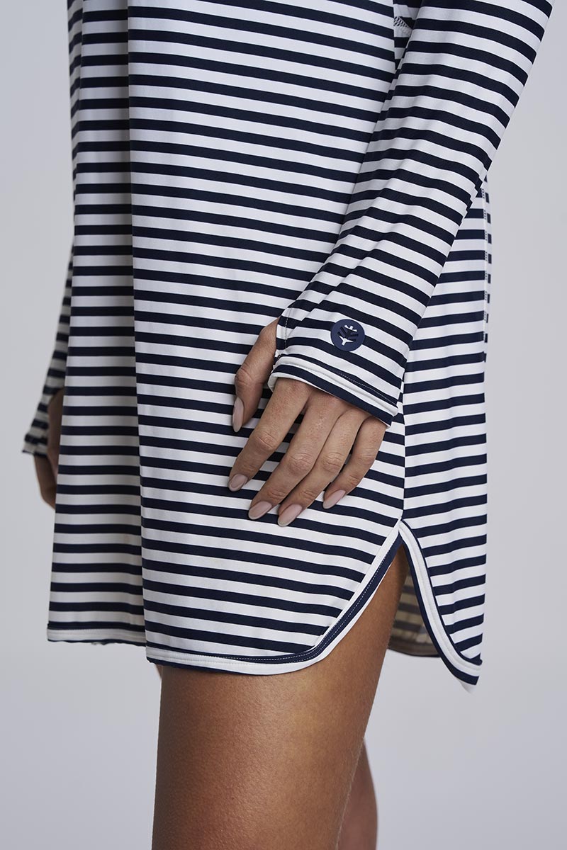 Women's Seacoast Swim Cover-Up Dress | White/Navy Stripe