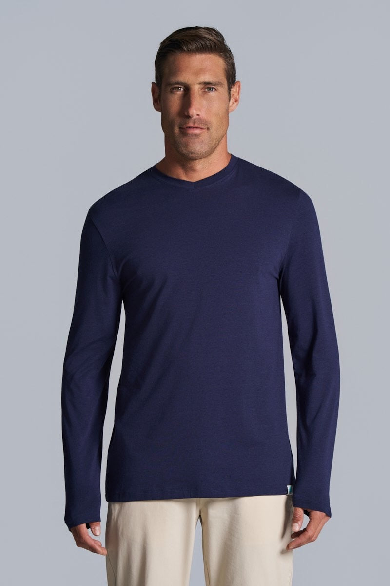 Men's Morada Everyday Long Sleeve V-Neck T-Shirt | Navy