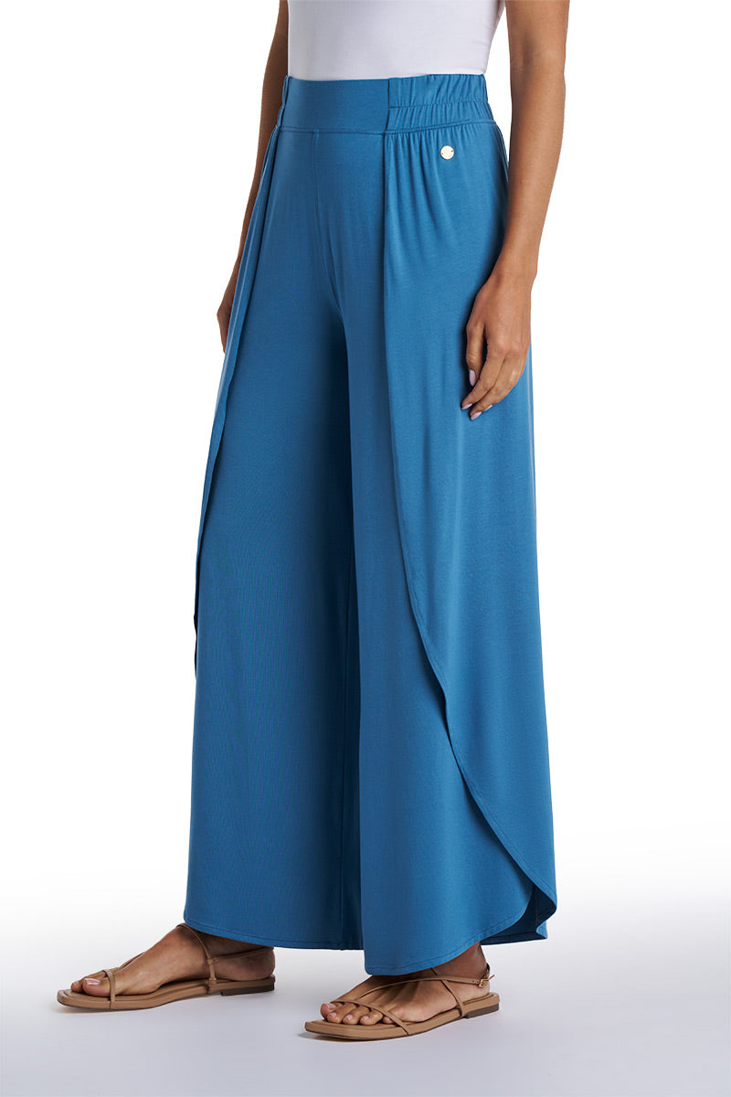 Women's Lynsu Wide Leg Pants with Overlap Detail | Blue Dusk