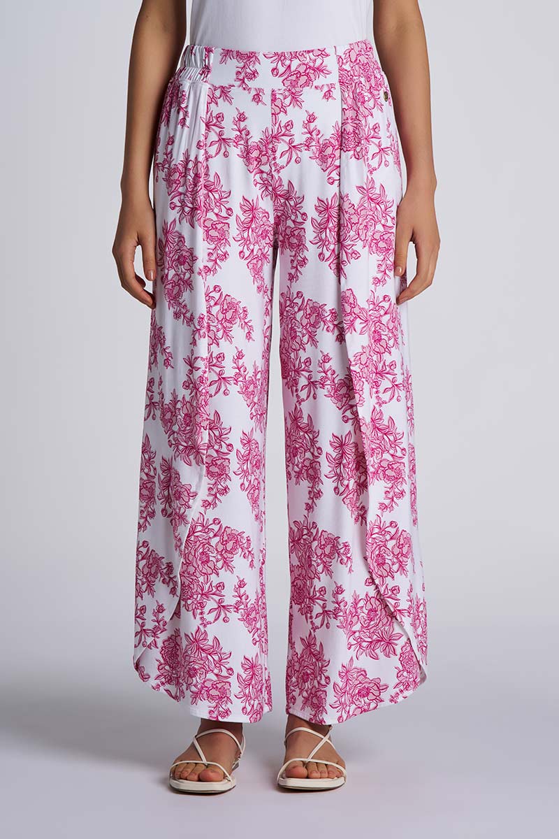 Women's Lynsu Wide Leg Pants with Overlap Detail | Fuchsia Bouquet