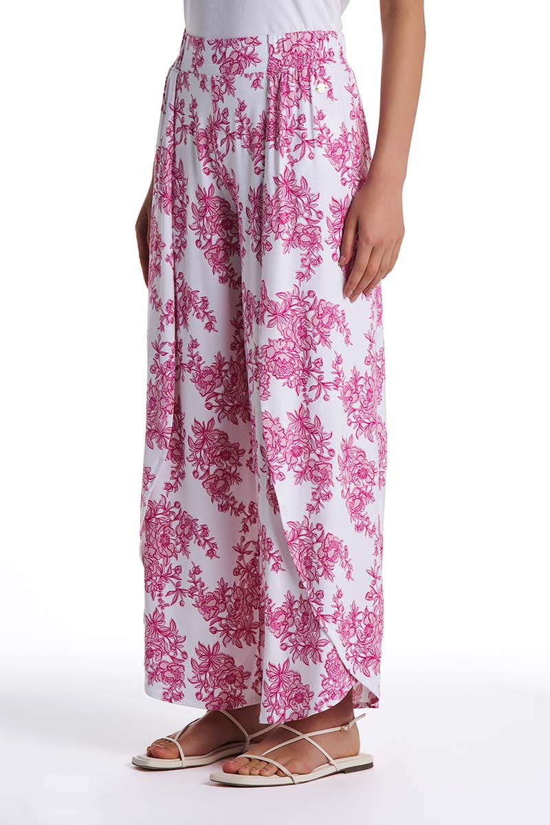 Women's Lynsu Wide Leg Pants with Overlap Detail | Fuchsia Bouquet
