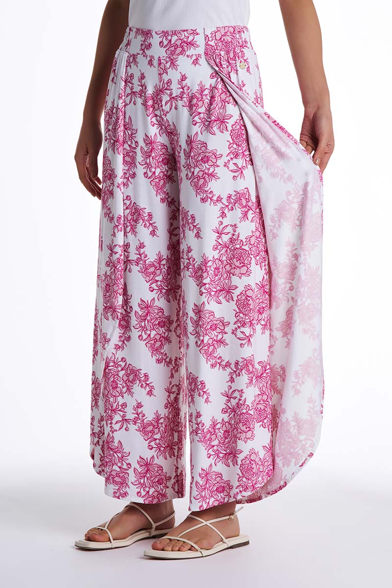 Women's Lynsu Wide Leg Pants with Overlap Detail | Fuchsia Bouquet