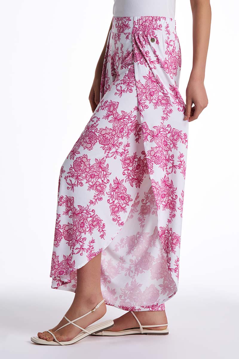 Women's Lynsu Wide Leg Pants with Overlap Detail | Fuchsia Bouquet