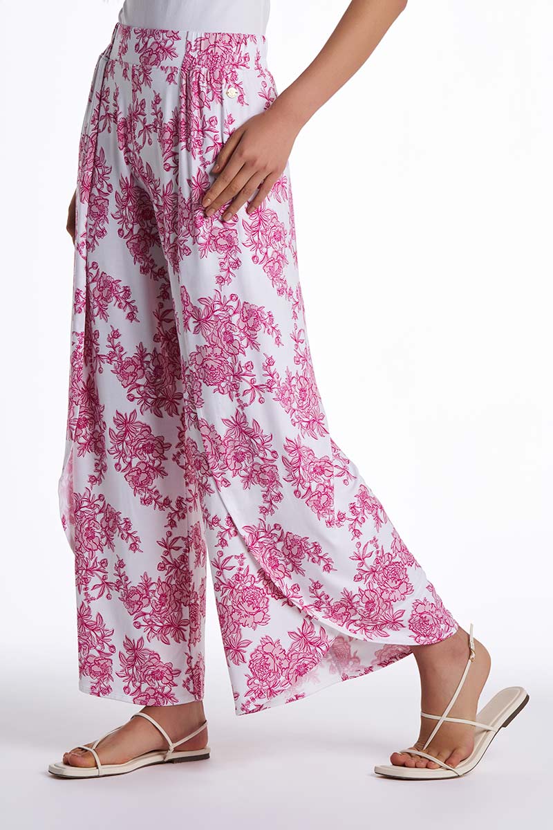 Women's Lynsu Wide Leg Pants with Overlap Detail | Fuchsia Bouquet