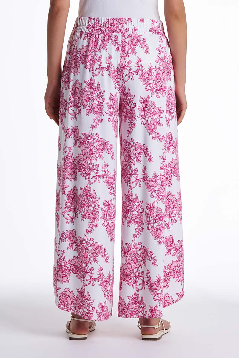 Women's Lynsu Wide Leg Pants with Overlap Detail | Fuchsia Bouquet