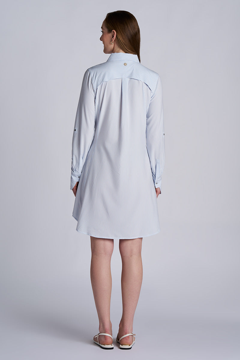 Women's Malta Travel Dress | White/Periwinkle Stripe