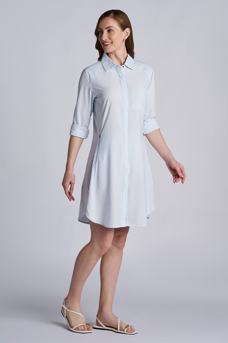 Women's Malta Travel Dress | White/Periwinkle Stripe