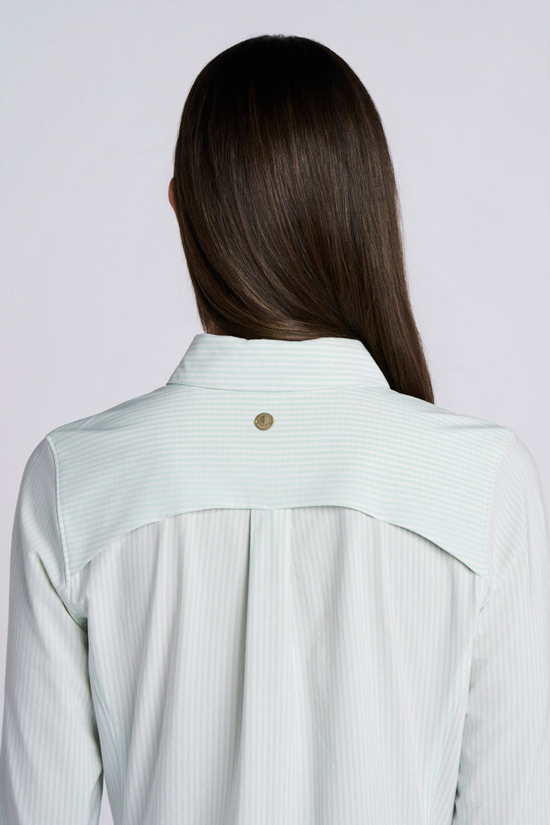 Women's Malta Travel Shirt Dress | White/Misty Aqua Stripe