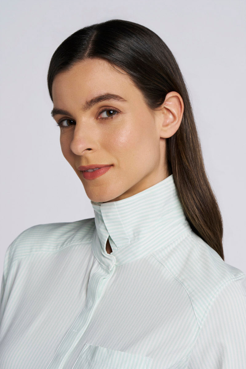 Women's Malta Travel Shirt Dress | White/Misty Aqua Stripe