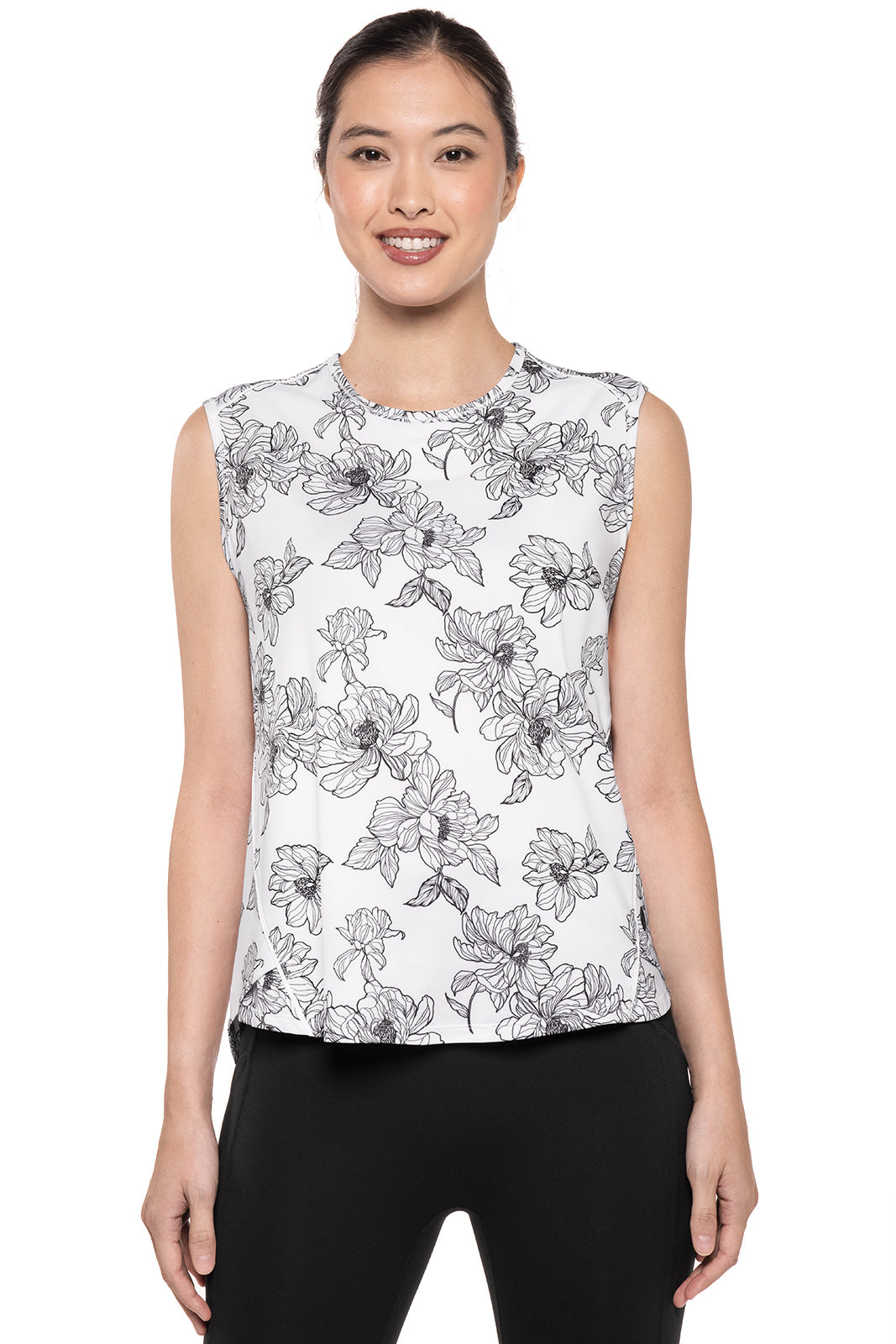 Women's Accelera Performance Tank | White/Black Perfect Peony