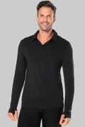 Men's Arobello Long Sleeve Golf Polo | Black Diamond Jacquard