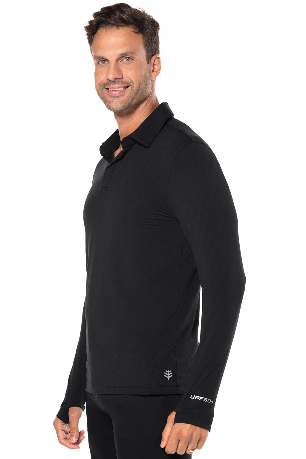 Men's Arobello Long Sleeve Golf Polo | Black Diamond Jacquard