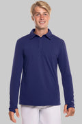 Men's Arobello Long Sleeve Golf Polo | Navy Diamond Jacquard