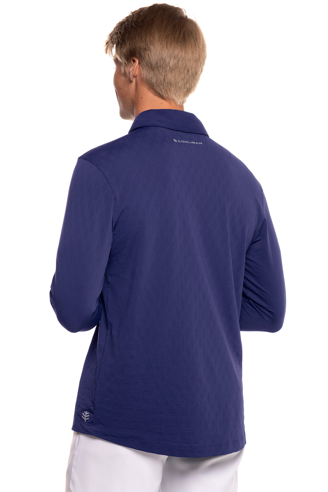 Men's Arobello Long Sleeve Golf Polo | Navy Diamond Jacquard